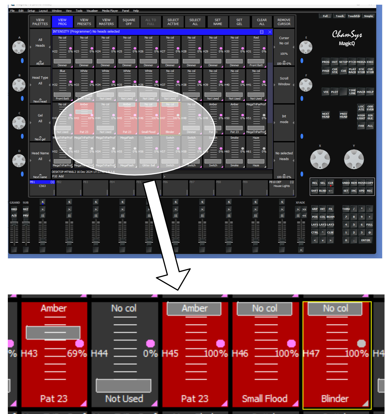 setting a cue in the programmer